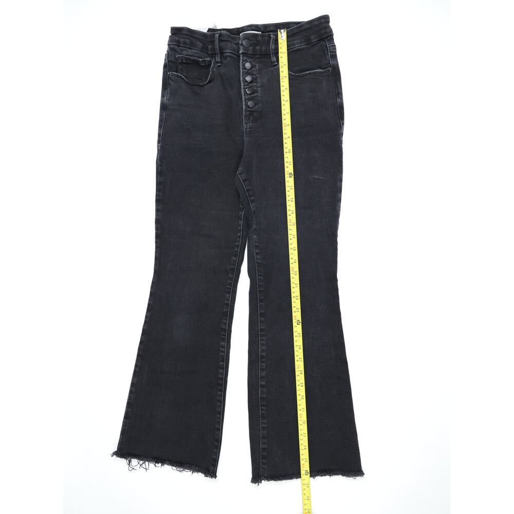 Good American Washed Black High Rise Button Fly Flare Jeans Raw Hem Size 6/28 - Picture 10 of 16